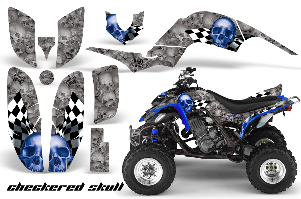 Yamaha Raptor 660 Graphics CheckeredSkull Blue